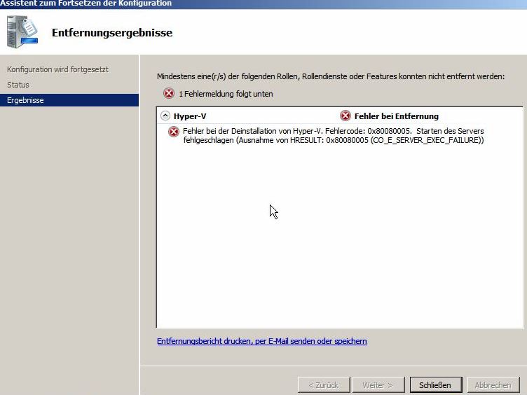 Hyper-V auf SBS deinstallieren