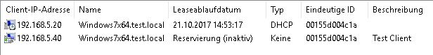 DHCP Reservierung inaktiv