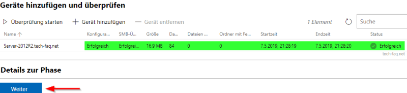 Storage-Migration-Service Ergebnis der Überprüfung